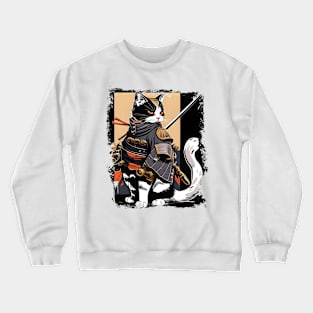 Cat Samurai Katana Sword And Japanese Kanji Crewneck Sweatshirt